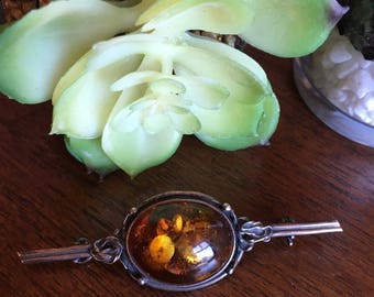 Vintage Silver & Amber Brooch