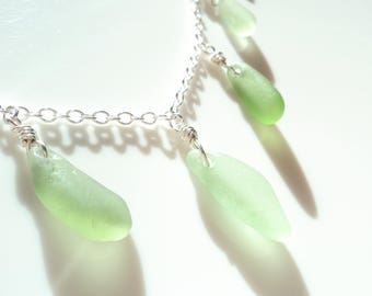 Seaham Sea Glass Green rainbow necklace suspended from an 18inch sterling silver chain - E1768 - from Seaham, UK