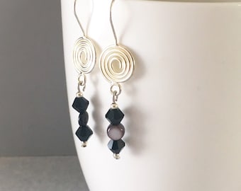 Black dangle earrings, black earrings, black beaded earrings, earrings black, black bead earrings