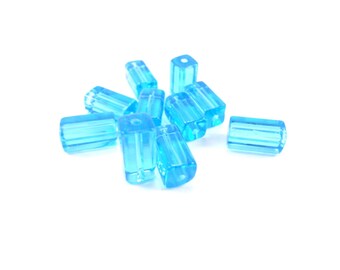 10 glass beads turquoise rectangular, rectangular beads