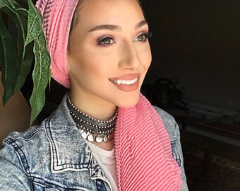 Foulard hijab plissés - rose
