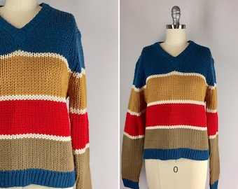 Vintage 1950s Sweater l 50s Striped Pullover Sweater by Phil Rose l Pantsweater