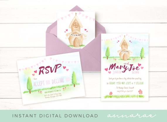 Printable Cute Church Wedding Invitation Template