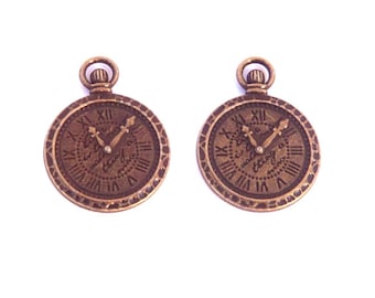 2 pendant charm 30mm brass bronze steampunk Pocket Watch clock