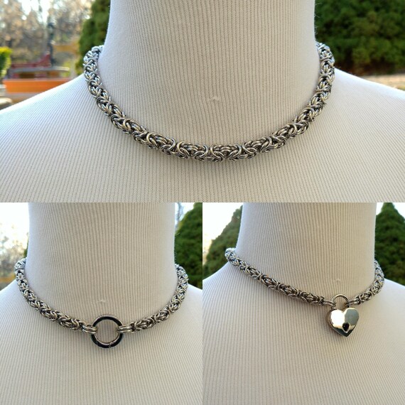 BDSM Discreet Day Collar, Submissive Locking Slave Collar, DDLG, Stainless Steel Convertible Chainmaille Collar, Can Be Worn 3 Ways