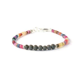 Aromatherapy Oil Diffuser Bracelet, Rainbow Heishi Shell and Lava Rock