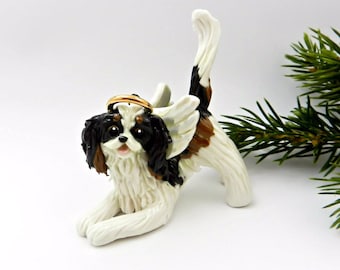 Cavalier King Charles Spaniel TriColor Angel Porcelain Christmas Ornament Figurine