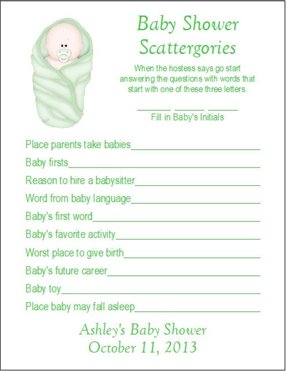 24 Jeu de douche de bébé personnalisé SCATTERGORIES