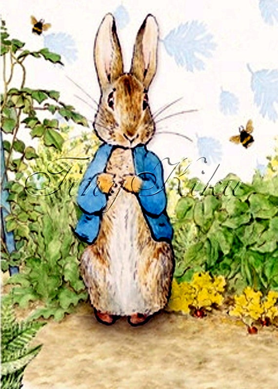 PETER RABBIT and Two Bees in Garden Vintage. Art Print