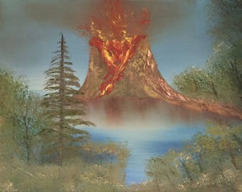 Erupting volcano - oil painting 16 x 20 inches canvas (Nature, Landscape)