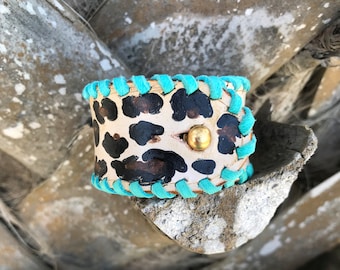 Leopard Design Leather Cuff Small