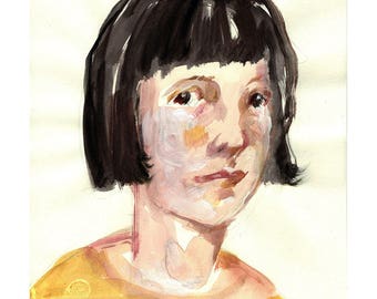 girl woman painting portrait original illustration figurative people face OOAK