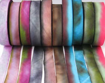 Hand dyed Silk Ribbon, Hand Dyed Silk Ribbon Sets, Hand Dyed Silk Ribbon, bias-cut 5/8 wide