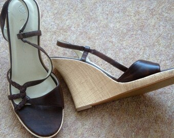 Brown Wedge Sandals size4 uk 37 euro