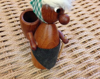 Vintage Mid Century Teak Figural Toothpick Holder fm Denmark