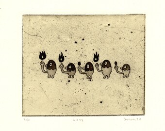 Etching with chine-collé Birds Su-099