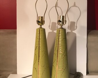 Hollywood Regency pistachio ceramic lamps Mid century modern
