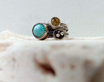 Stacked Ring Set with Turquoise and Amber