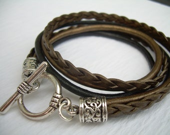 Leather Bracelets for Women, Leather Wrap Bracelet, Womens Bracelet, Leather Bracelet, Metallic Bronze and Black, Womens Jewelry, Leather