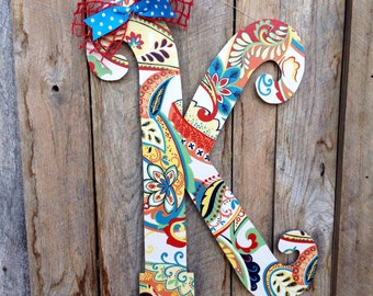 Large Wood Letter Door Hanger Home Decor Alphabet Letter Paisley Door Hanger Wedding Gift Birthday Gift Wall Decor Front Door Hanger