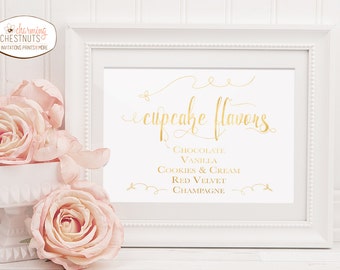 Cupcake Flavor Sign, Gold wedding, DIY wedding, Printable gold wedding cupcake sign, printable wedding, Custom wedding sign, Cake sign