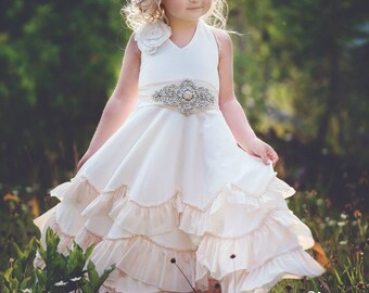Flower girl dress, boho flower girl dress,rustic Ivory flower girl dress , flower girl dresses, beach wedding flower girl dress, champagne