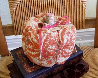 Fabric pumpkin, burlap pumpkin, Thanksgiving pumpkin, damask pumpkin, burlap pillow, Halloween decor, Free shipping!