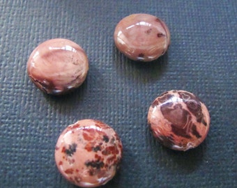 4 Pieces Natural Scenery Jasper Flat Round Beads, 15mm x 6mm