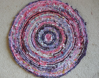 Round Rag Rug - Purples are the main color - 21.5" Circle