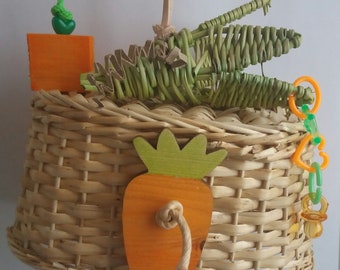 Toy carrot basket for parakeets and parrots