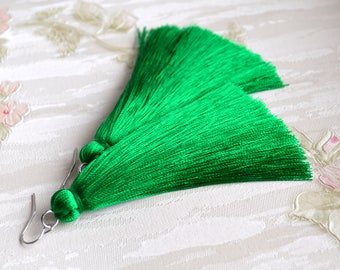Long green earrings Dark green tassel earrings Green jewelry Bridesmaid earrings Long Boho earrings Bohemian earrings Christmas Gift for her