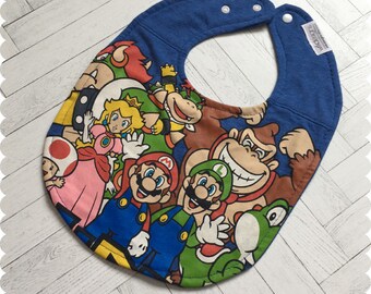 Mario Baby Bibs, Super Mario Recycled T-Shirt Baby Bib, Video Games, Baby Boy Gift Baby Shower, Mario and Luigi, Nerd Baby, Geek Baby
