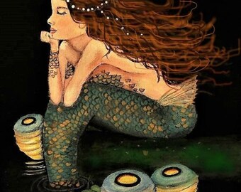 Mermaid Canvas Art Mermaid Print Mermaid Bathroom Beach Cottage Nautical Decor Acrylic Painting Ready to Hang