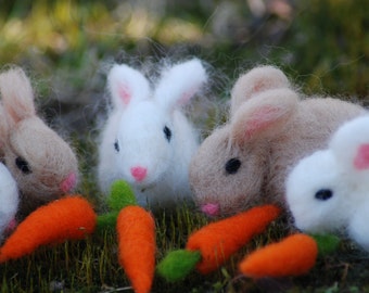 Easter Bunny, Needle Felted Bunny With Carrot, Easter Bunny, Handmade