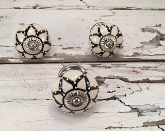Knobs, Decorative Tomato Pull Craft Supply Knob, Black & White Ceramic Hand Painted Drawer Pulls, Cabinet Supplies, Item #511193359
