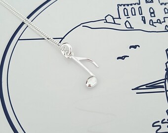 Music Note Necklace, Sterling Silver Music Note Necklace, Silver Music Necklace, Silver Music Note, Music Note Charm, Quaver, Gift For Her