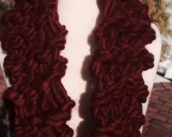 Beautiful hand-knit burgundy cowl