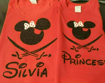 Custom Disney Family Matching Shirts Mickey Mouse Pirate Inspired with Glitter option Available Pirate Personalized