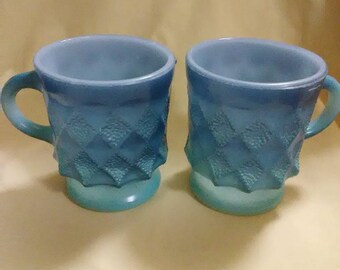 Vintage 1960's Anchor Hocking Fire King set of 2 Kimberly coffee cups. Retro #319. Made in the USA. Oven proof.