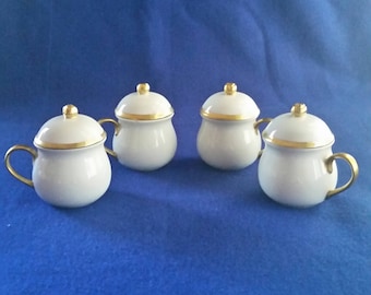 Pots de Creme Set/Chocolate Pots Set/Custard Pots Set/White and Gold Pots de Creme Set/Vintage Pots de Creme Set/Set of 4