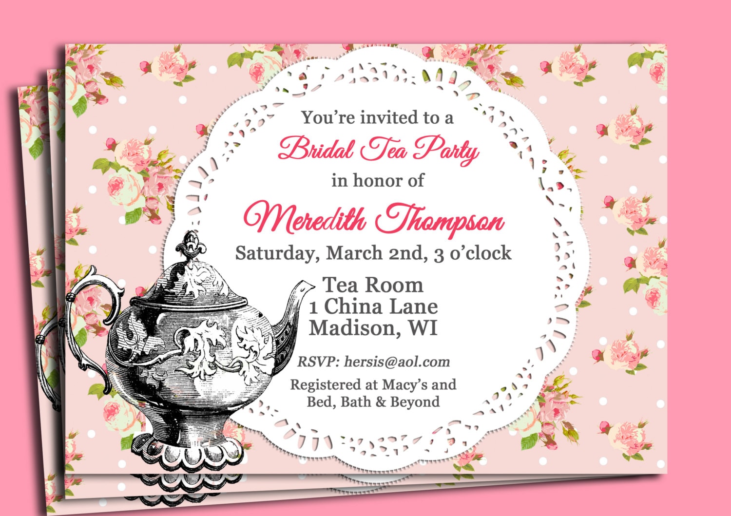 vintage tea party invitation printable or printed with free