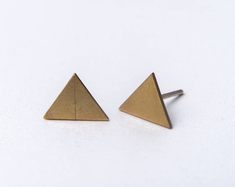 minimal bronze earrings - geometric earrings - triangle earrings