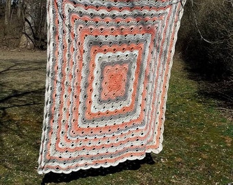 Handmade Crochet Afghan Peach, Beige, Tan colors- Free Shipping