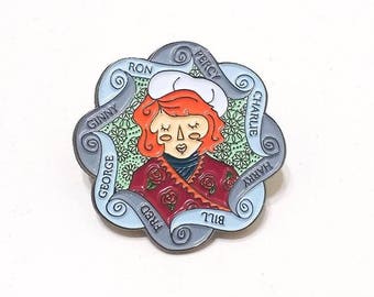 Molly Weasley and Family knitted clock soft enamel pin. Harry Potter inspired.