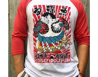 Sumo Yakuza baseball tee_cat tee_cat shirt_cat t shirt_cat fashion_cat gift_clothing_cat_yakuza_sumo_tatoo_kawaii_calligraphy_japan_japanese
