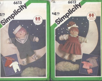 Simplicity Crafts 6612 and 6613: Monnbeam Boy and Giorl Doll Patterns with Clothes from 1984. 20" Dolls. Vanessa Ann. UNCUT