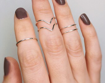 5 Knuckle Chevron Silver Rings, Midi rings, Knuckle rings set, Silver midi rings, Knuckle rings, Stacking rings, Sterling silver rings