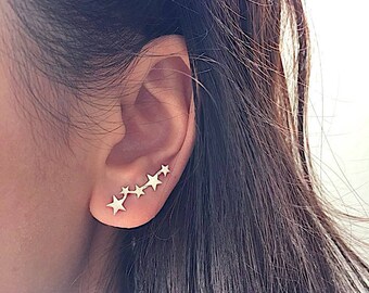 Star Ear Crawler Earrings- 925 Sterling Silver Ear Climbers, Cluster Star Earrings, ear pins, ear climber earrings, ear crawler earrings