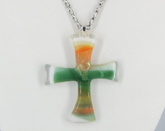 Handmade Fused Glass Dichroic Cross Pendant