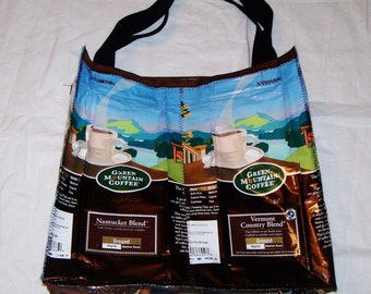 Handmade Purse Made With Recycled Green Mountain Coffee bags upcycled repurposed